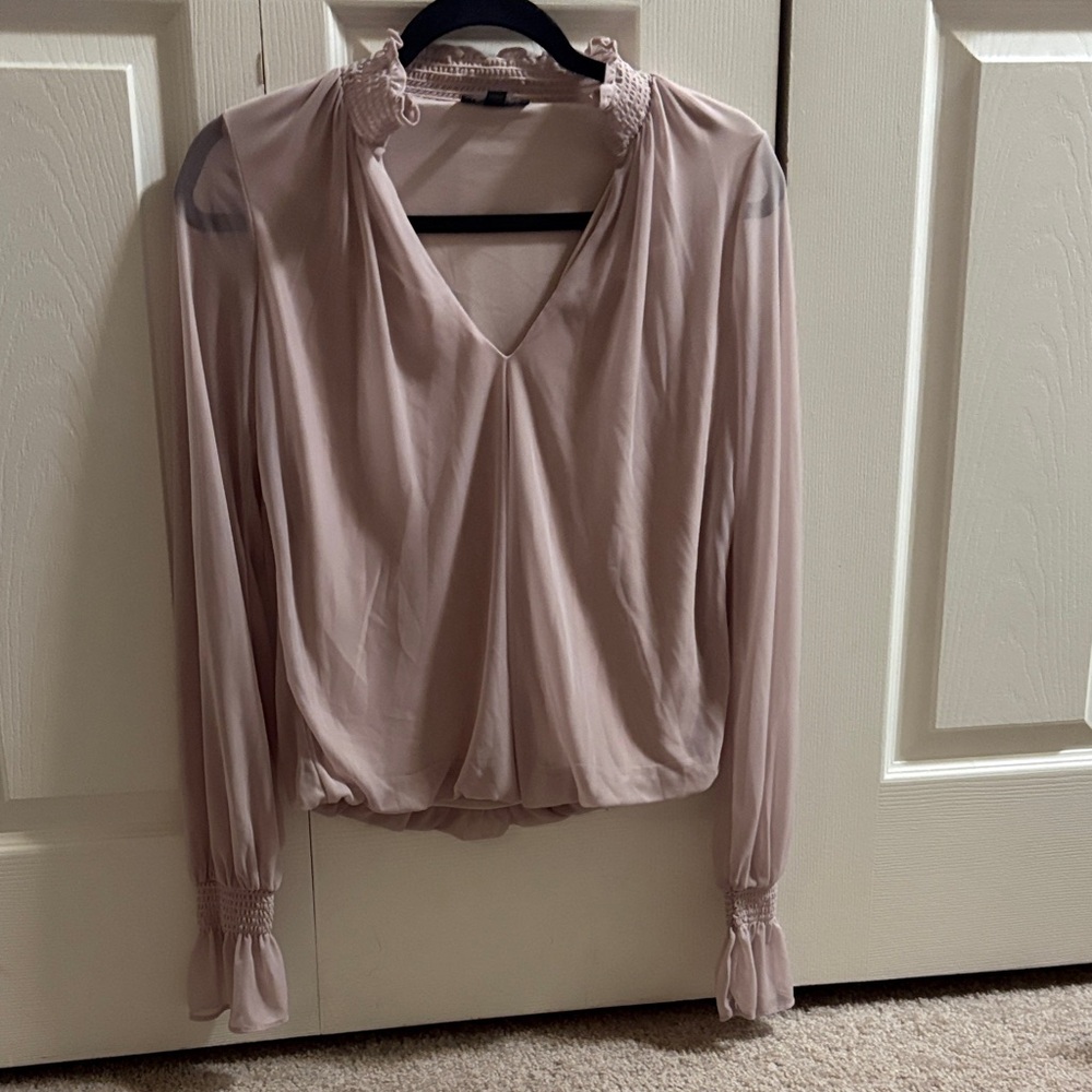 Express Blush V-Neck Blouse with Smocked Accents